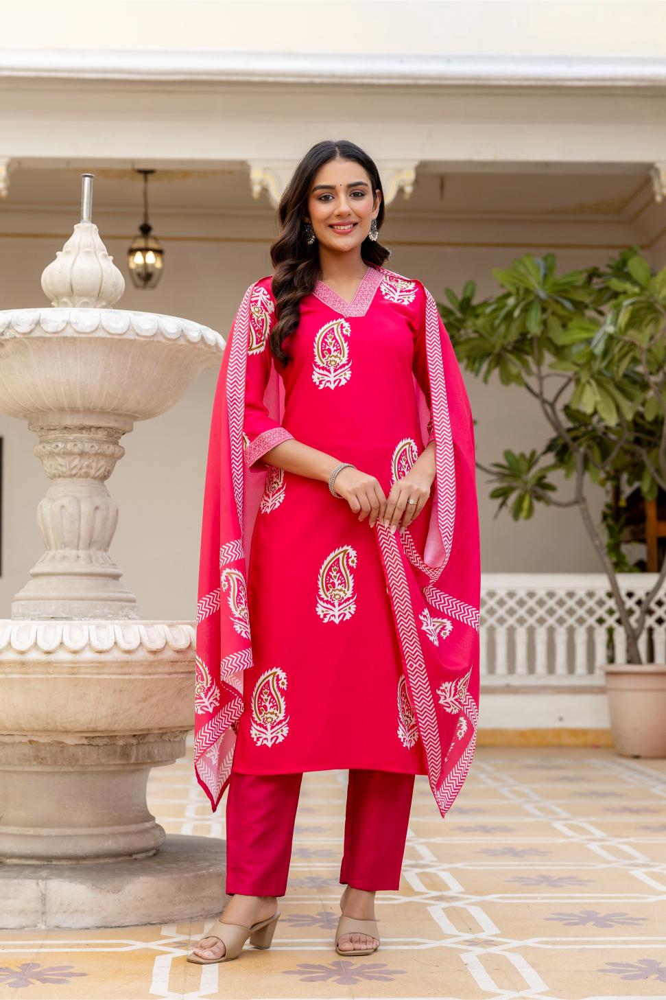 Pink Rayon Printed Salwar Suit