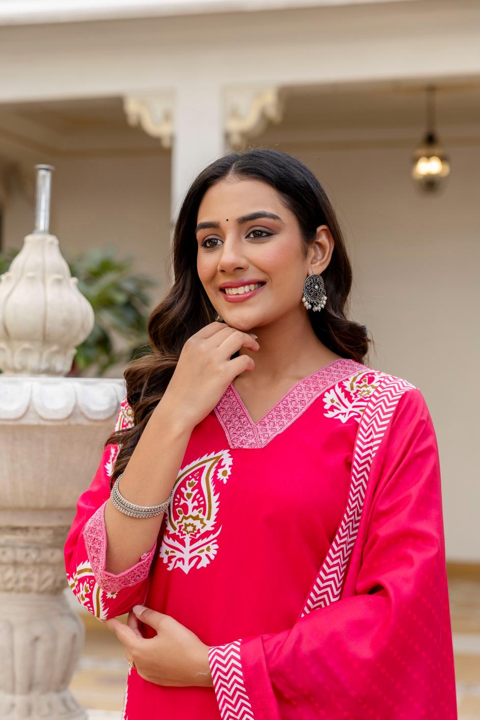 Pink Rayon Printed Salwar Suit