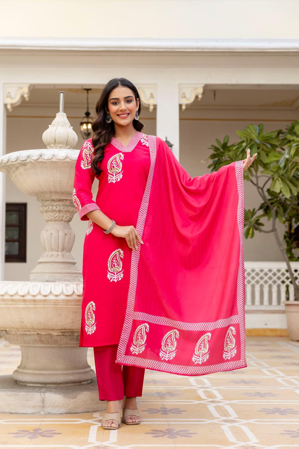 Pink Rayon Printed Salwar Suit