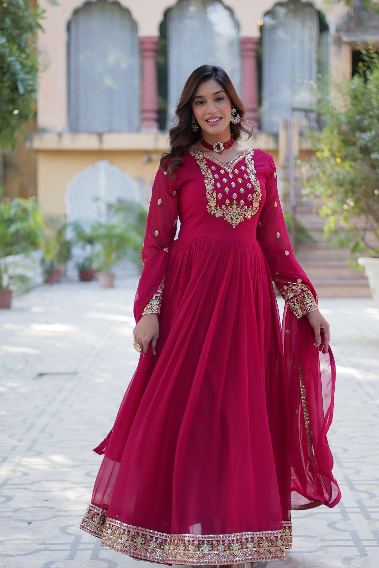 Pink Readymade Long Gown