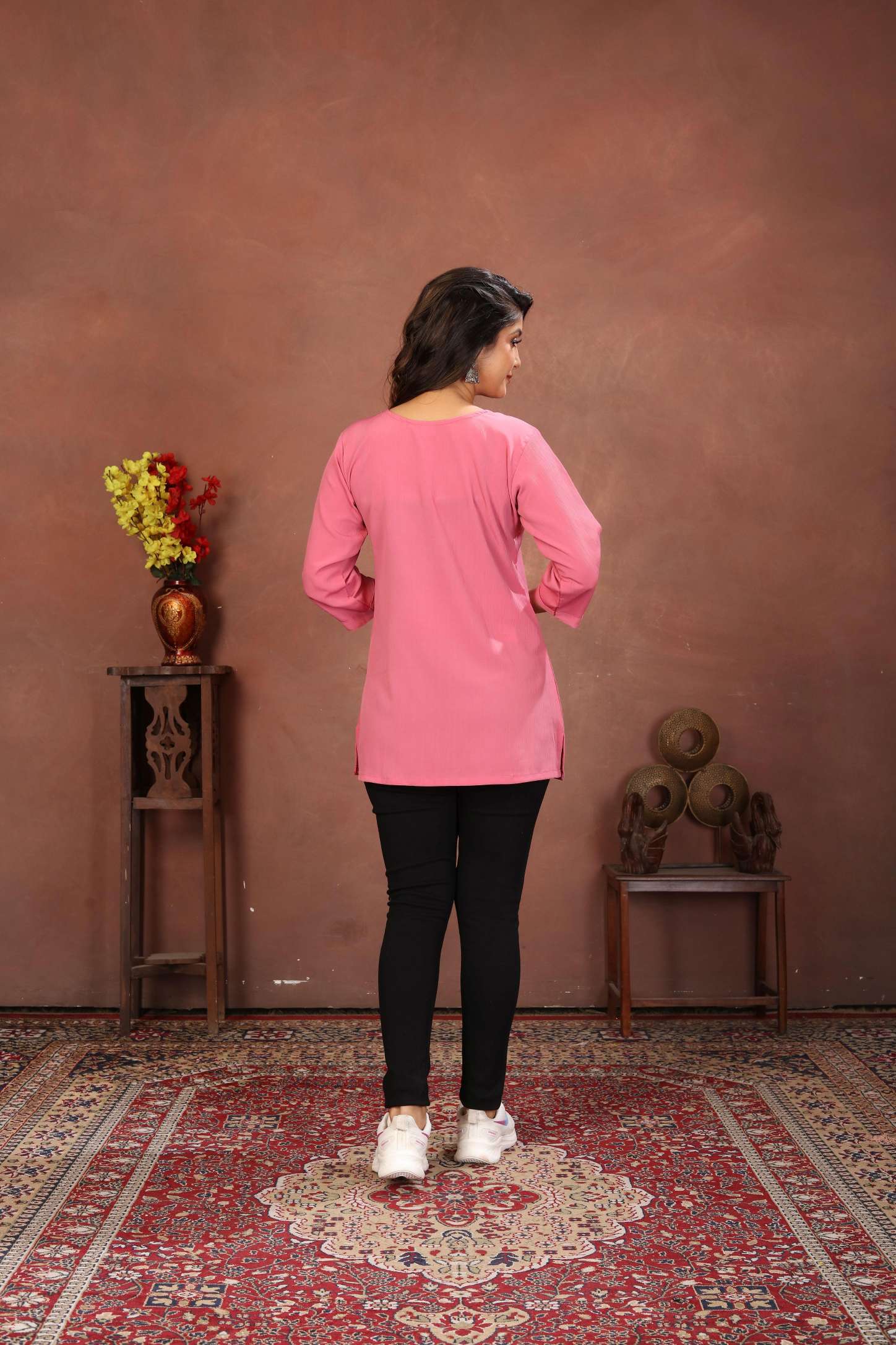 Pink Rinkal Cotton Embroidered Short Kurti — alternate view