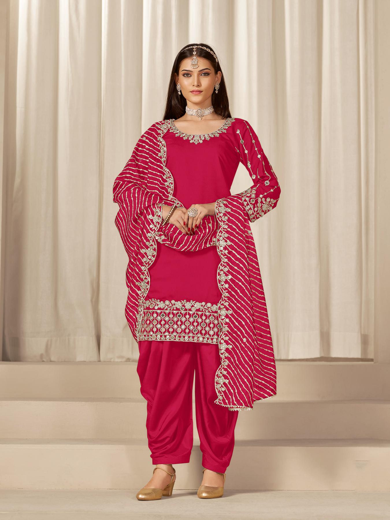 Pink Roman Silk Salwar Suits