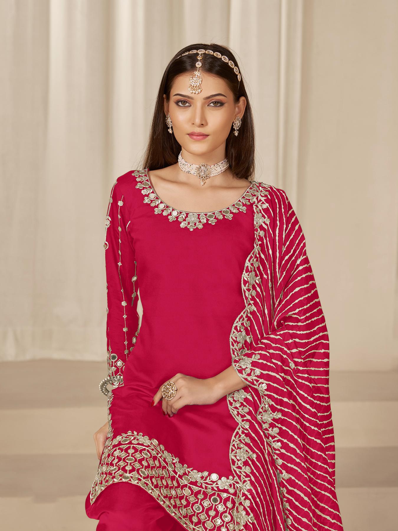 Pink Roman Silk Salwar Suits