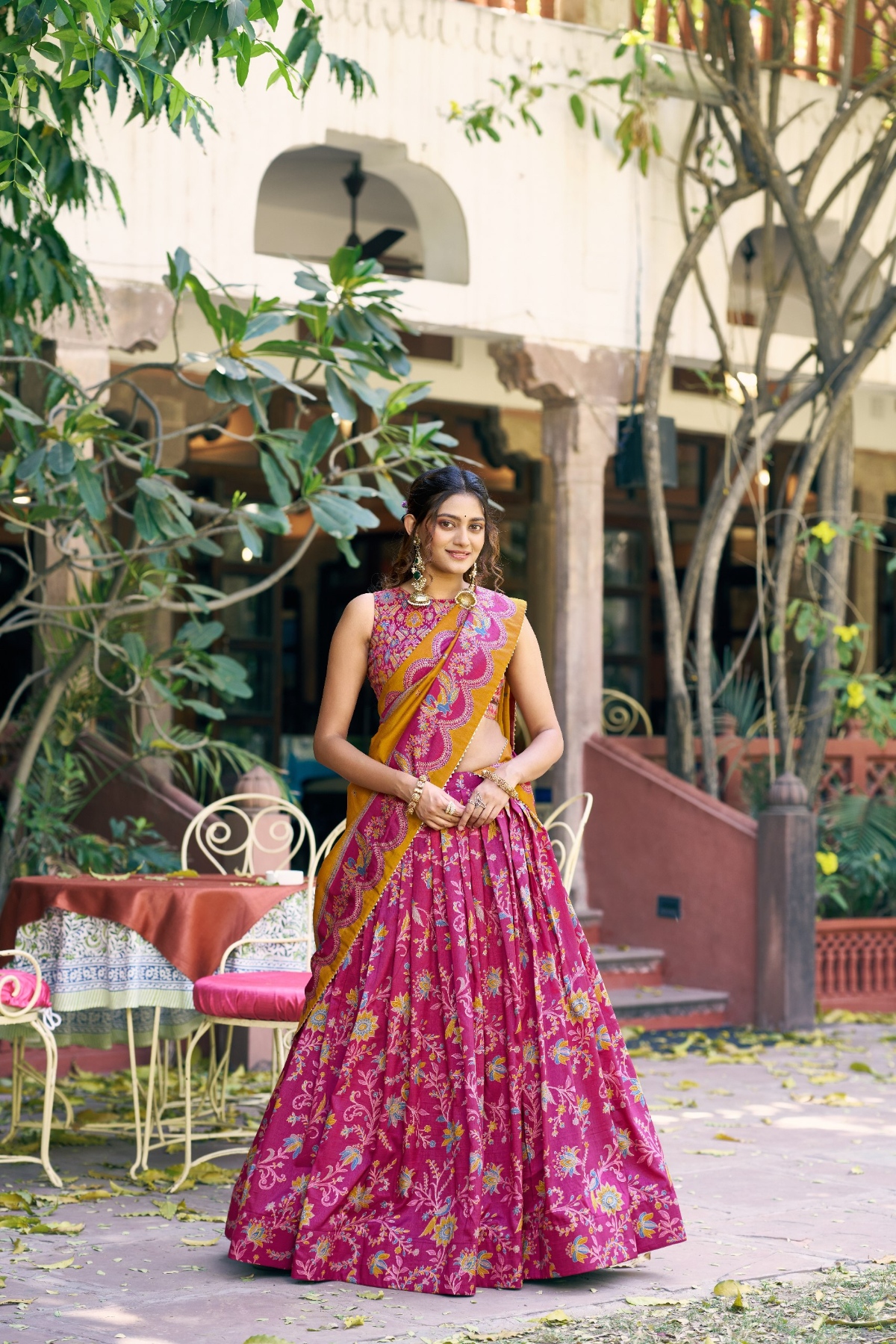 Pink Rose Jaal Foil Tussar Silk Lehenga Choli