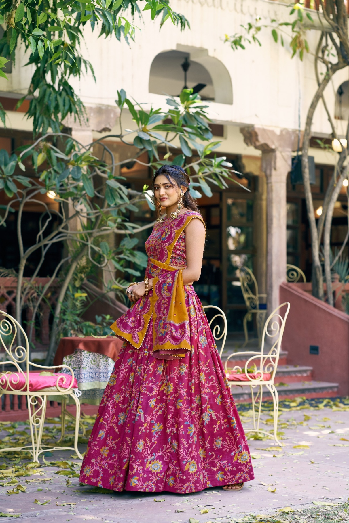 Pink Rose Jaal Foil Tussar Silk Lehenga Choli — alternate view