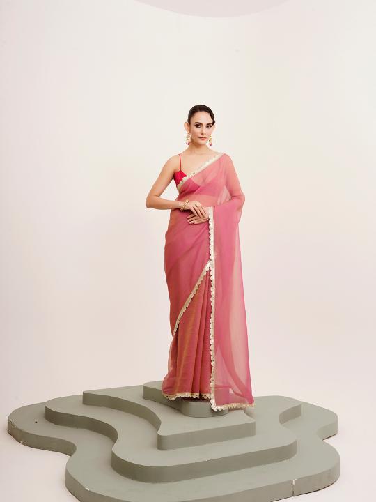 Pink Satin Saree