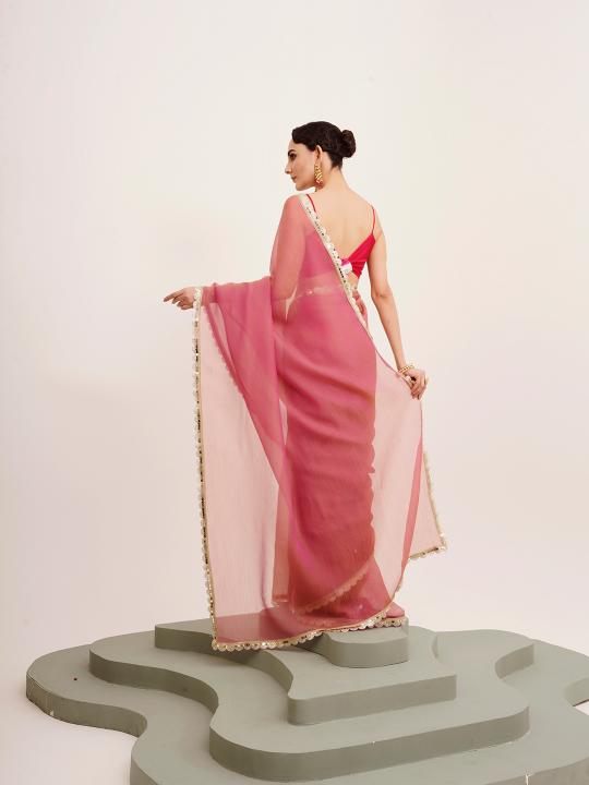Pink Satin Saree — alternate view