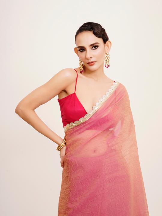 Pink Satin Saree