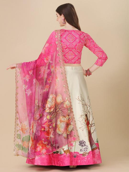 Pink Satin Silk Printed Lehenga — alternate view