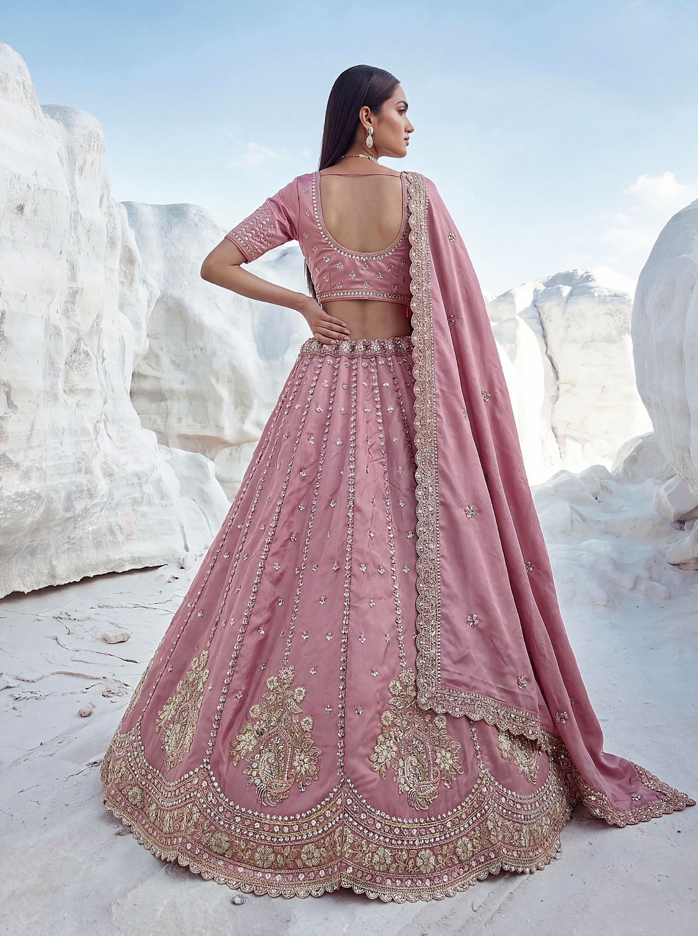 Pink Sequins Silk Festive Lehenga — alternate view
