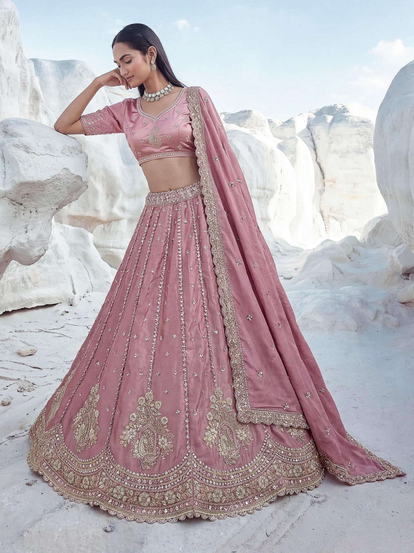 Pink Sequins Silk Festive Lehenga