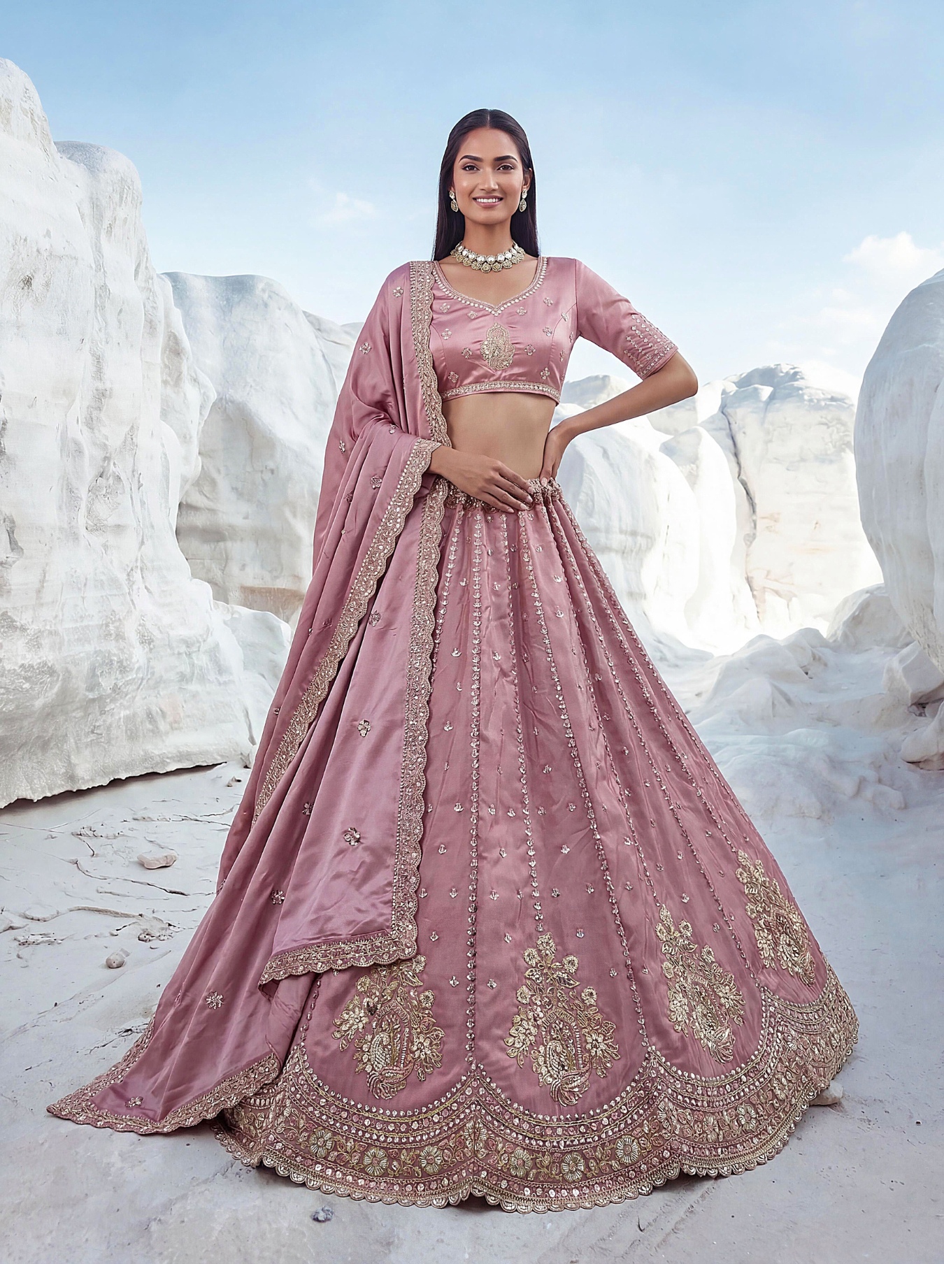 Pink Sequins Silk Festive Lehenga