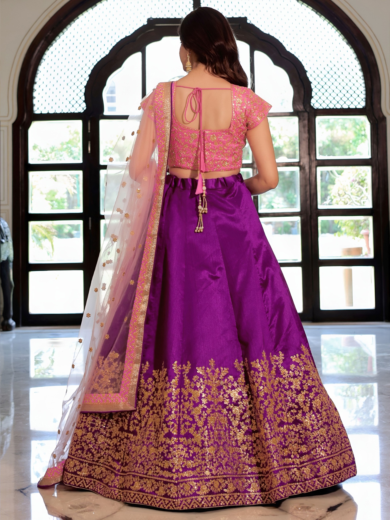 Pink Sequins Embroidered Mulberry Silk Lehenga Choli — alternate view