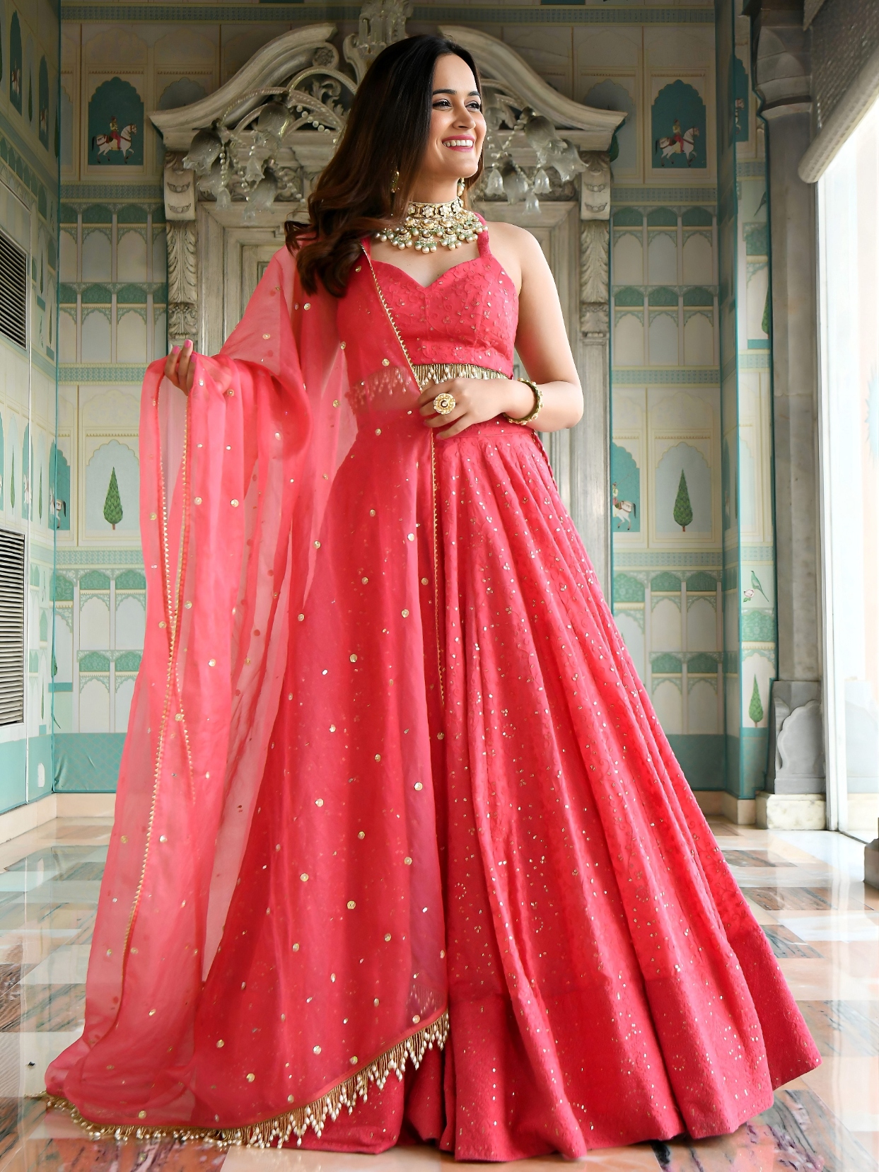Pink Sequins Embroidery Georgette Lehenga Choli