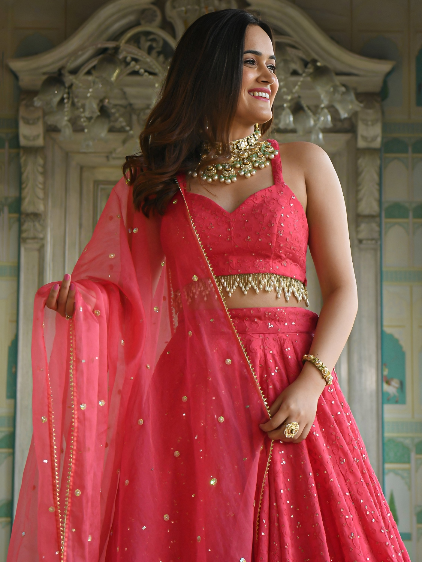 Pink Sequins Embroidery Georgette Lehenga Choli