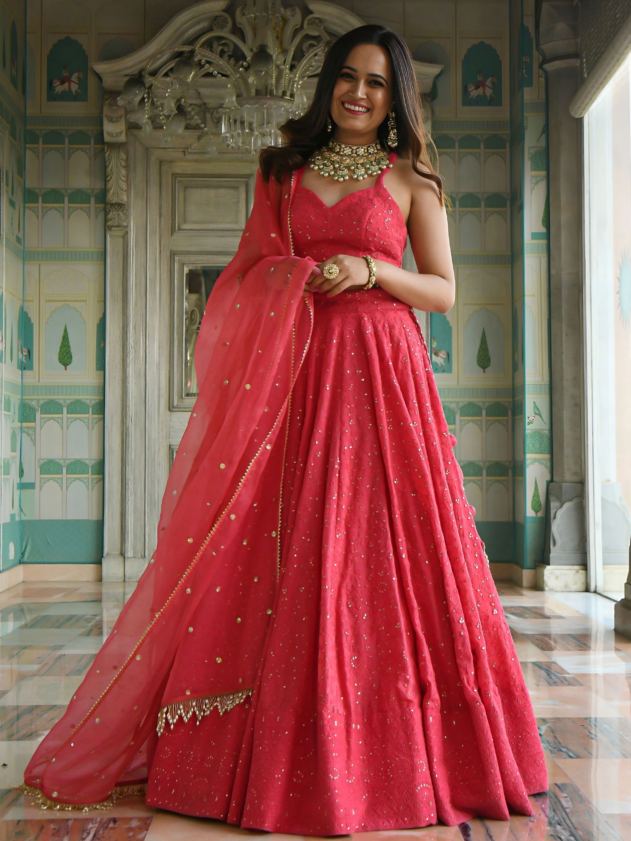 Pink Sequins Embroidery Georgette Lehenga Choli