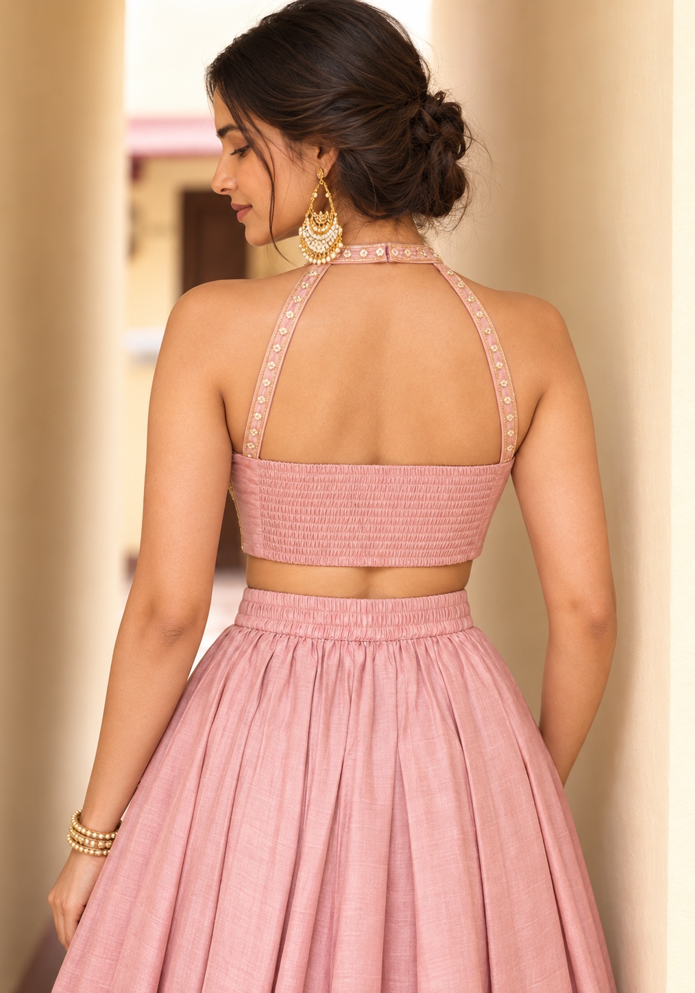 Pink Sequins Embroidery Roman Silk Lehenga Choli — alternate view