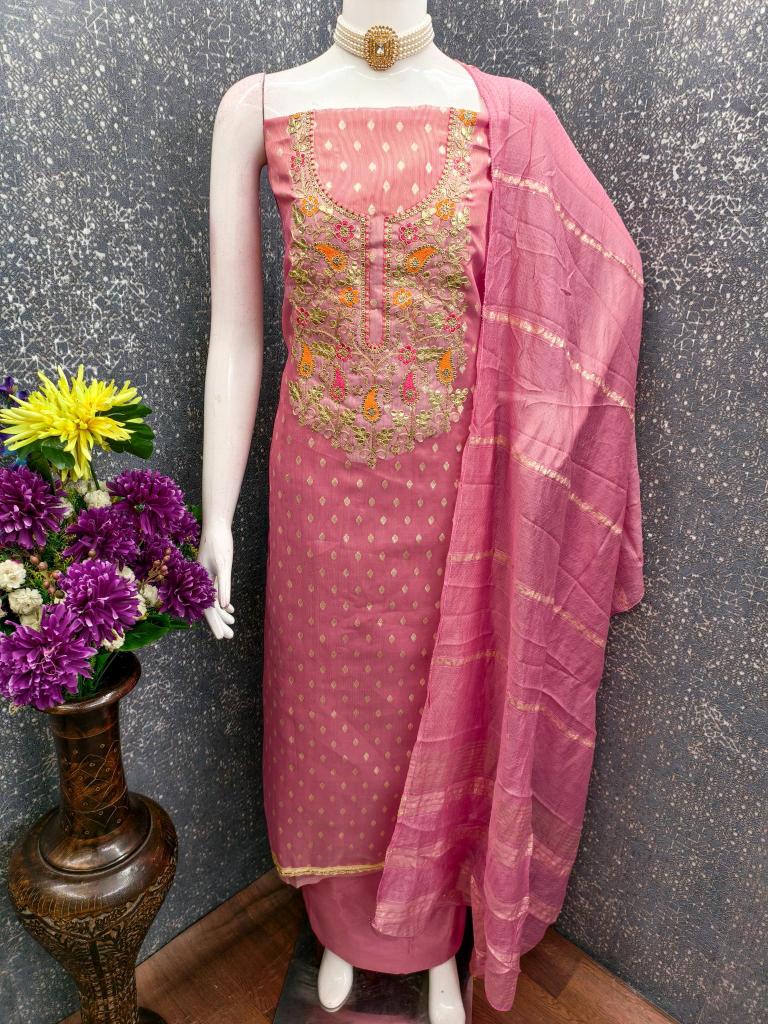 Pink Shimmer Jacquard Embroidered Salwar