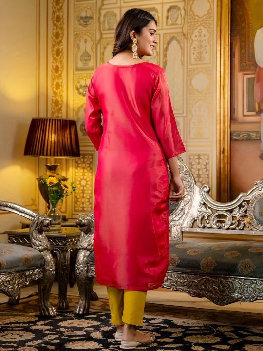 Pink Shimmer Silk Embroidery Kurti