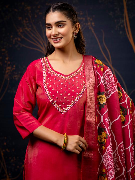 Pink Shimmer Silk Readymade Suits