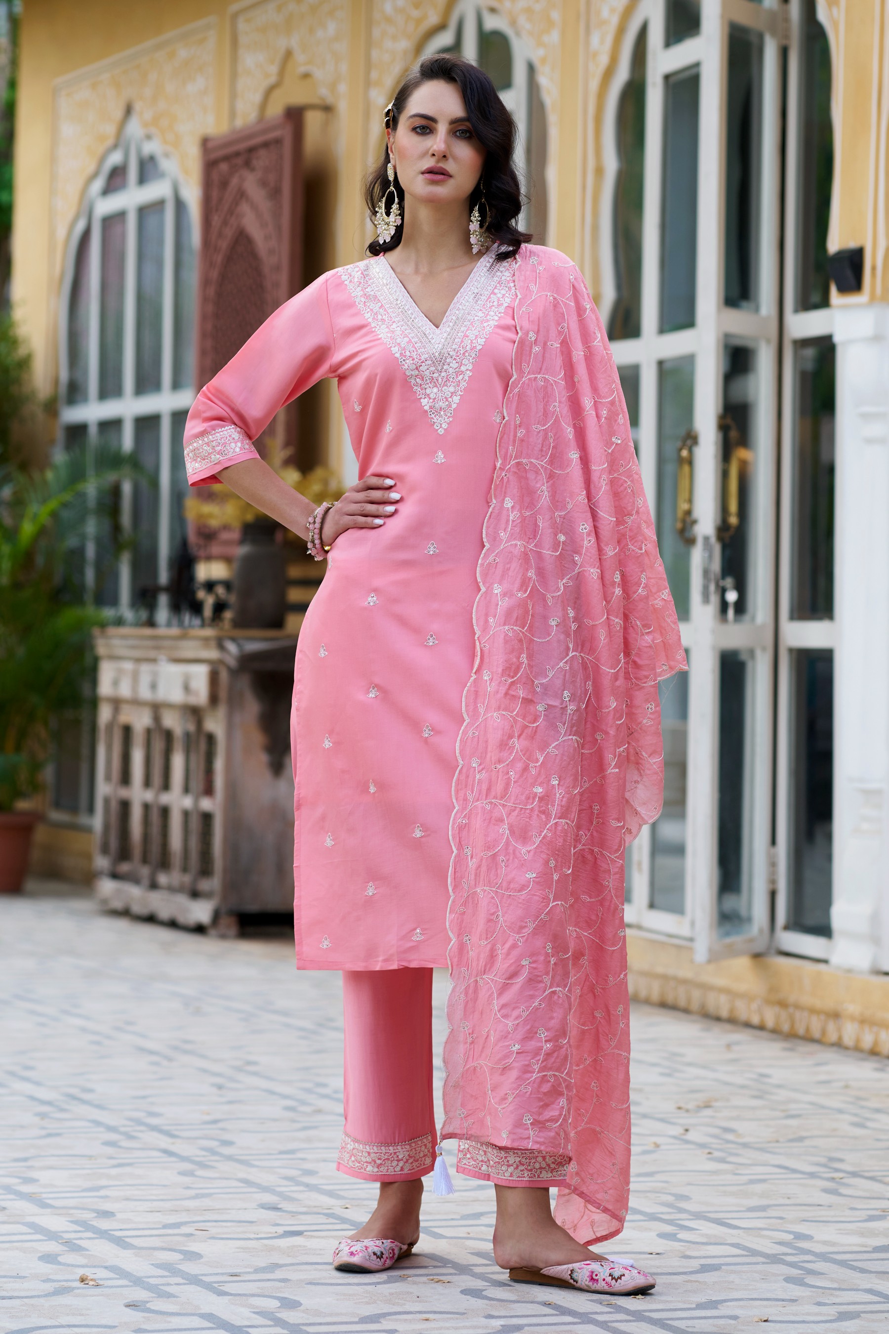 Pink Silk Blend Embroidered Salwar Suit