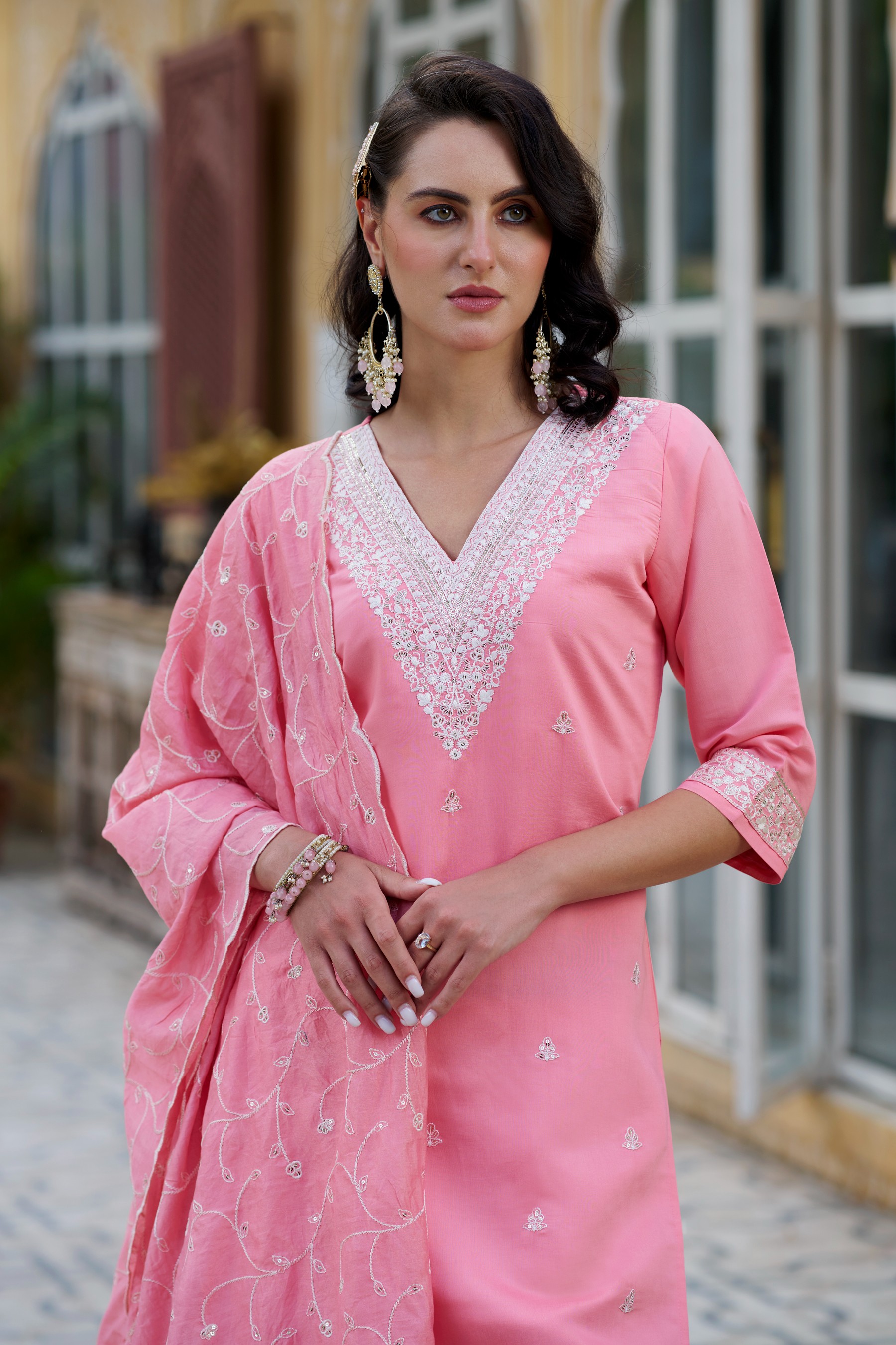 Pink Silk Blend Embroidered Salwar Suit