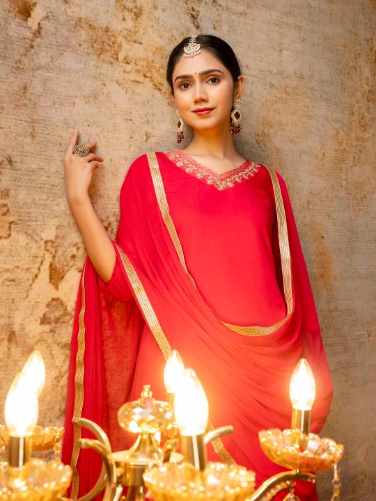 Pink Silk Blend Readymade Suits