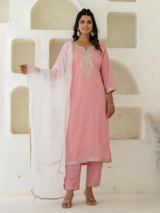 Pink Silk Blend Readymade Suits