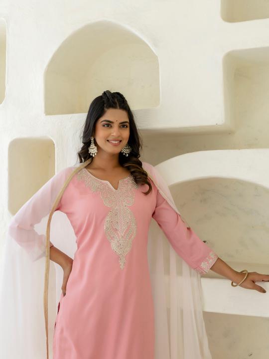 Pink Silk Blend Readymade Suits