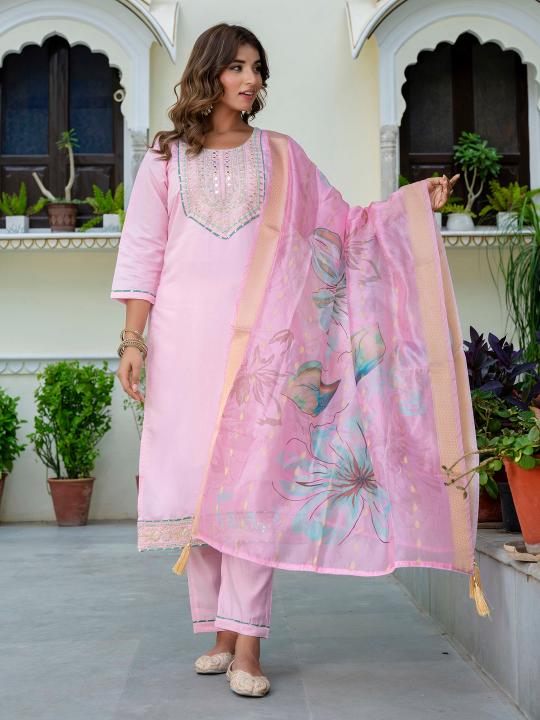 Pink Silk Blend Readymade Suits