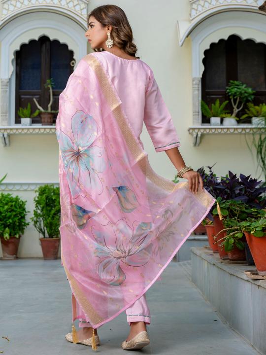 Pink Silk Blend Readymade Suits — alternate view