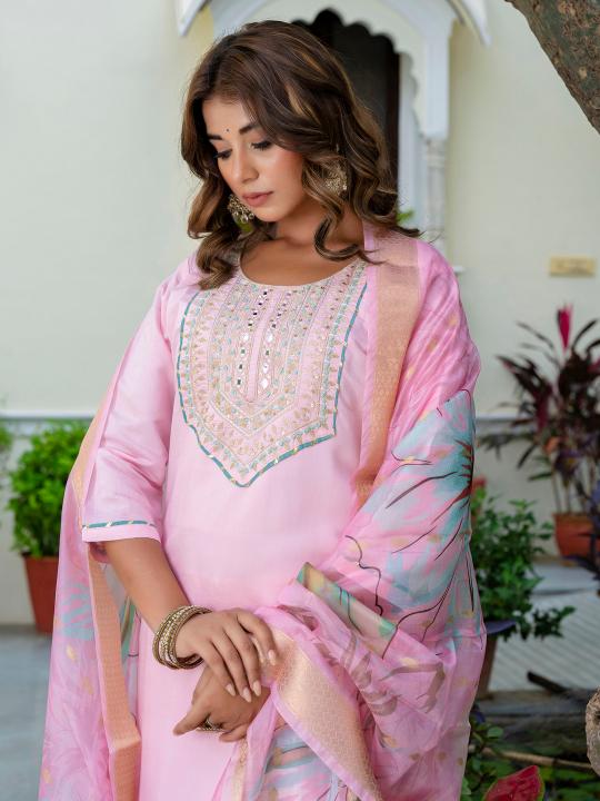Pink Silk Blend Readymade Suits