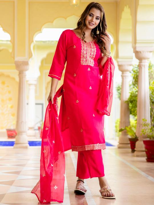 Pink Silk Blend Readymade Suits