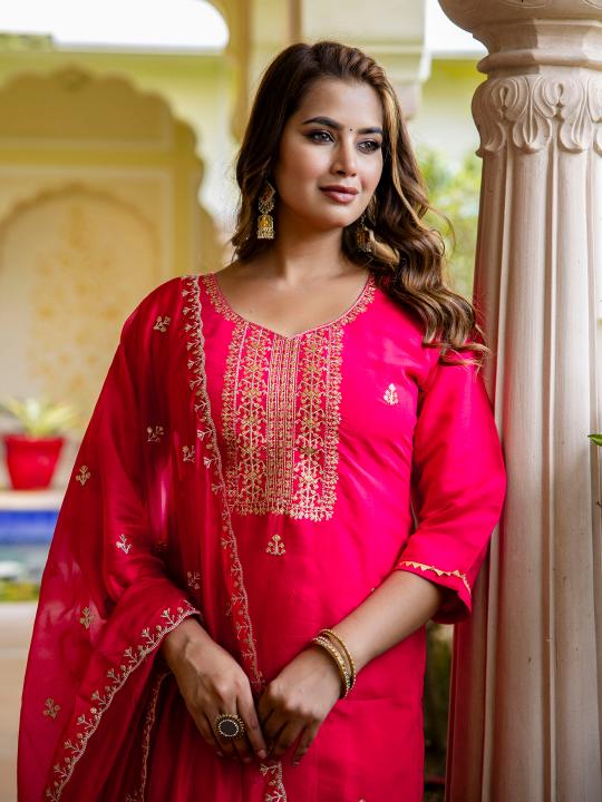 Pink Silk Blend Readymade Suits