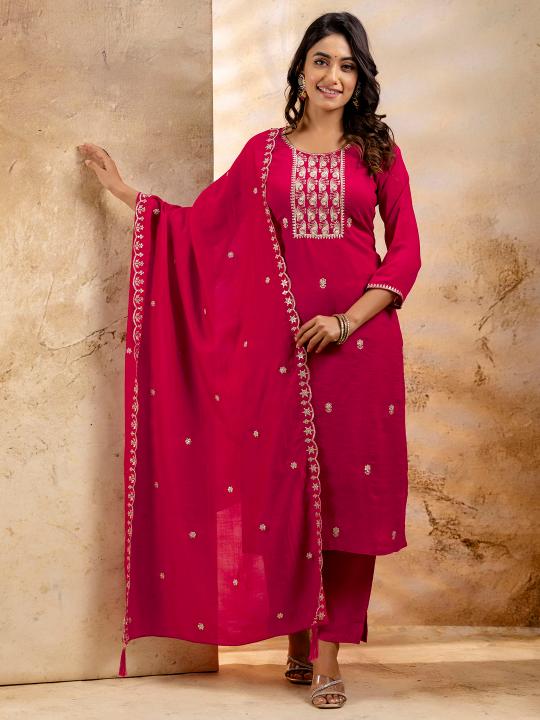 Pink Silk Blend Salwar Suit