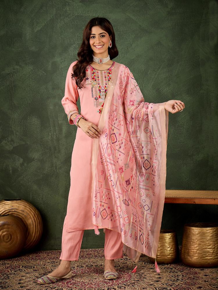 Pink Silk Blend Salwar Suit