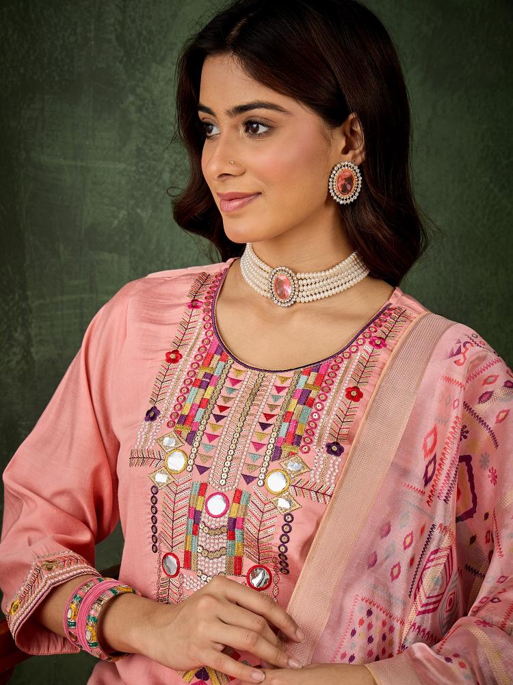 Pink Silk Blend Salwar Suit