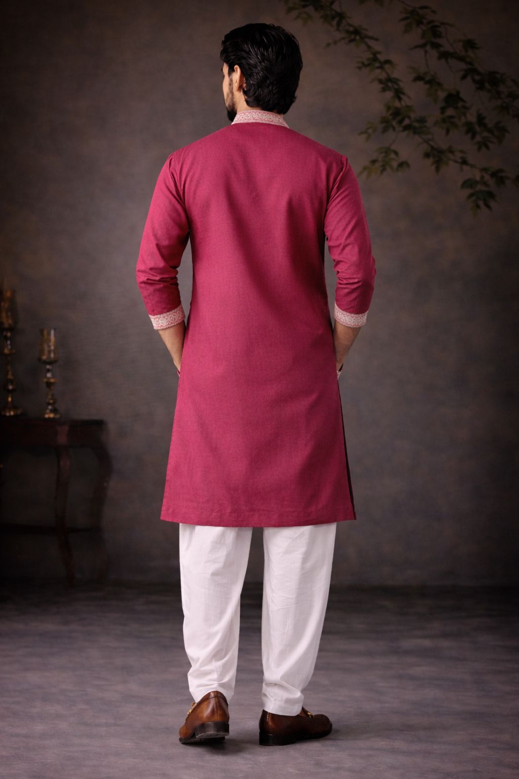 Pink Silk Designer Embroidery Kurta Pyjama — alternate view