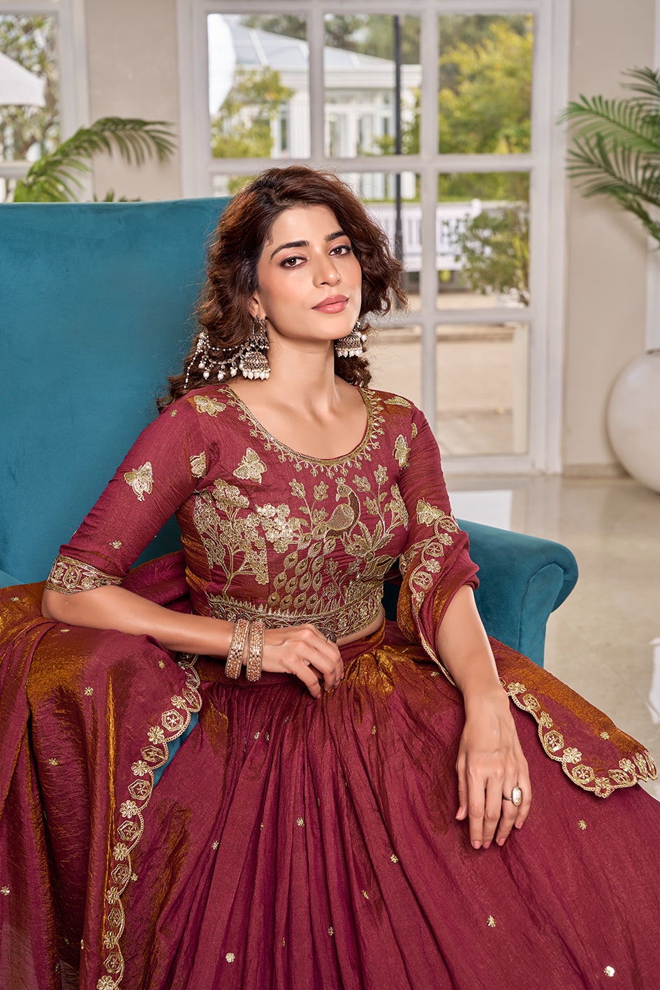Pink Silk Heavy Embroidered Flared Lehenga