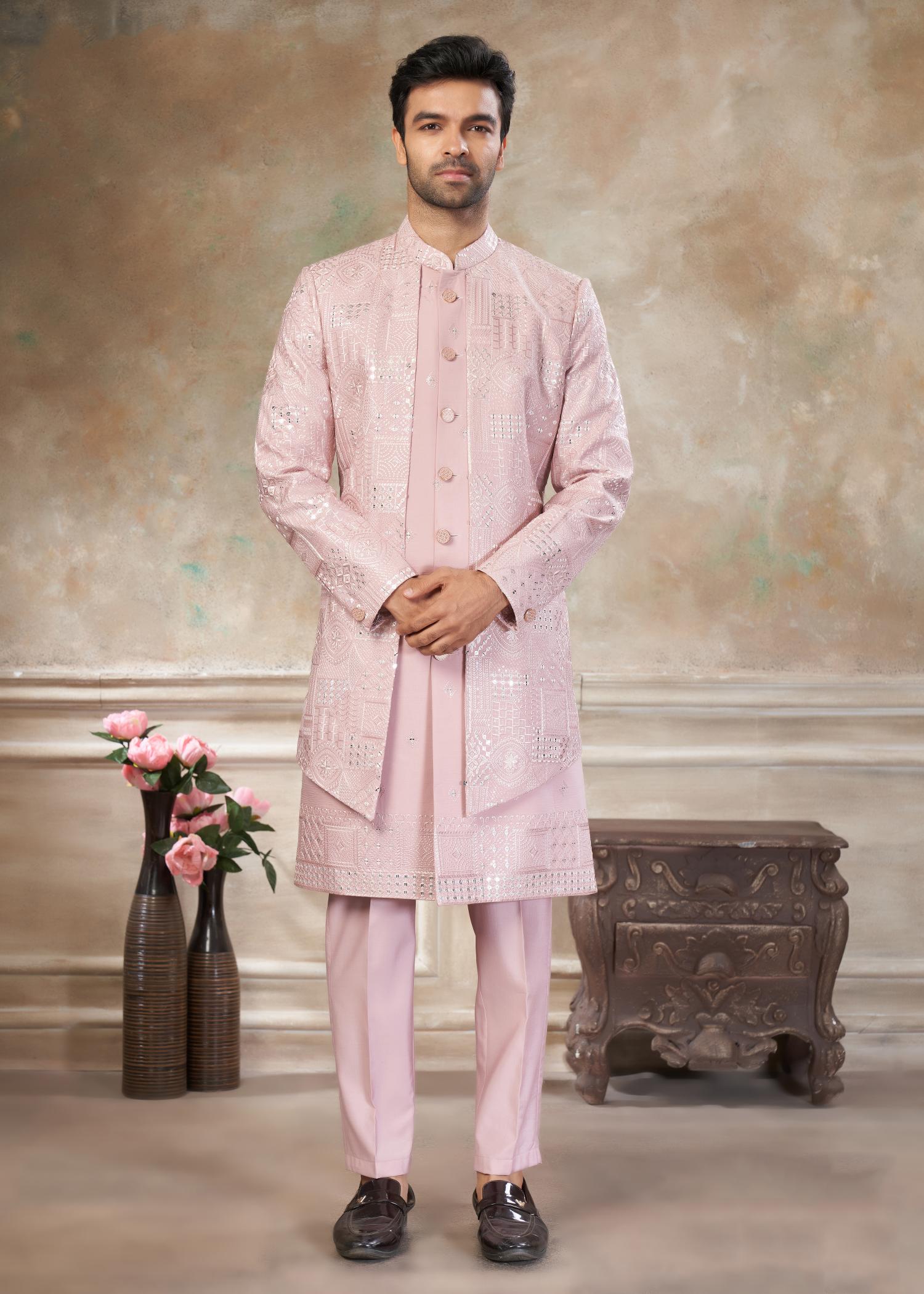 Pink Silk Indo Western Sherwani