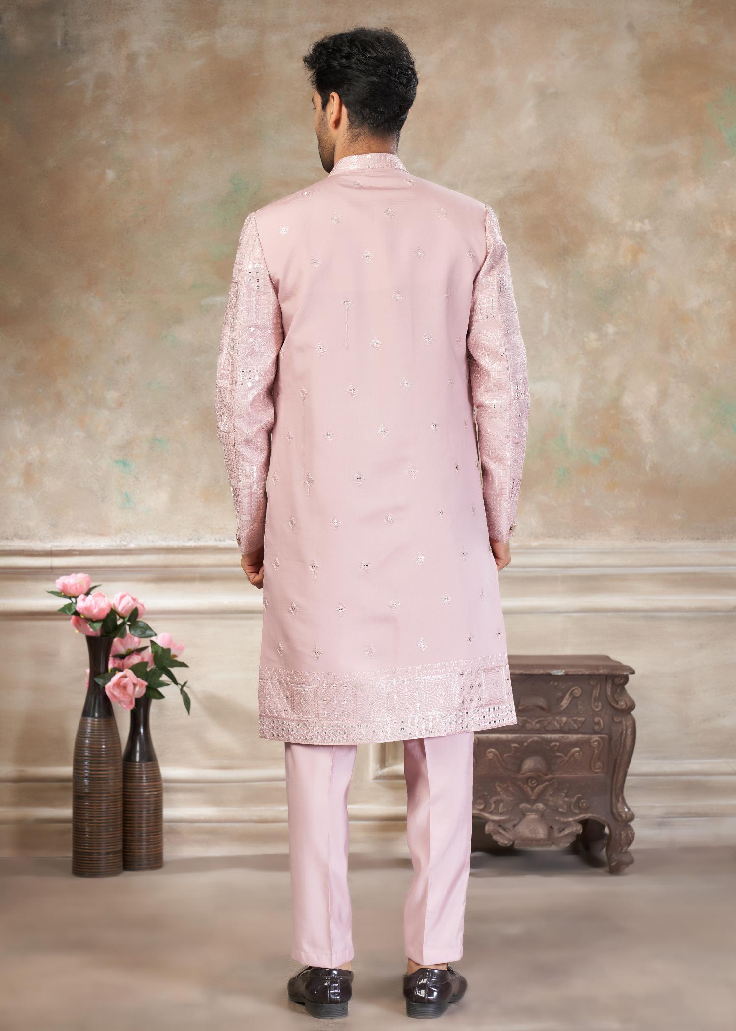 Pink Silk Indo Western Sherwani — alternate view