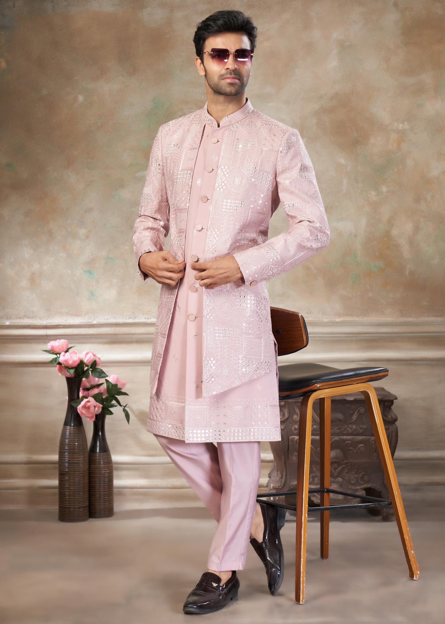 Pink Silk Indo Western Sherwani