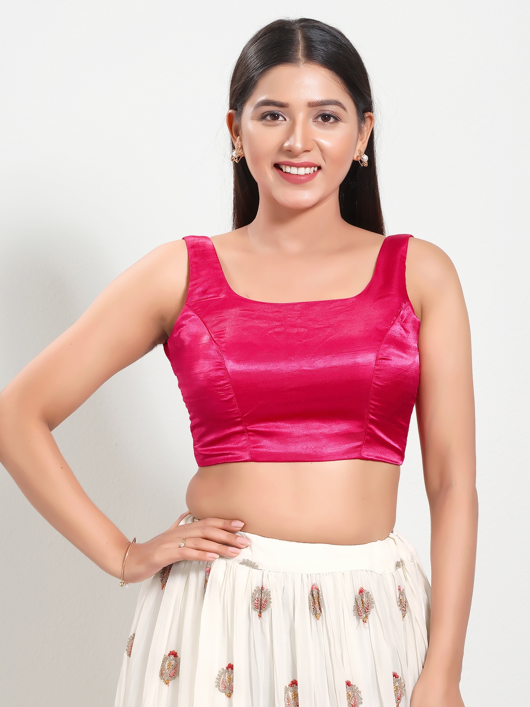 Pink Silk Readymade Blouse