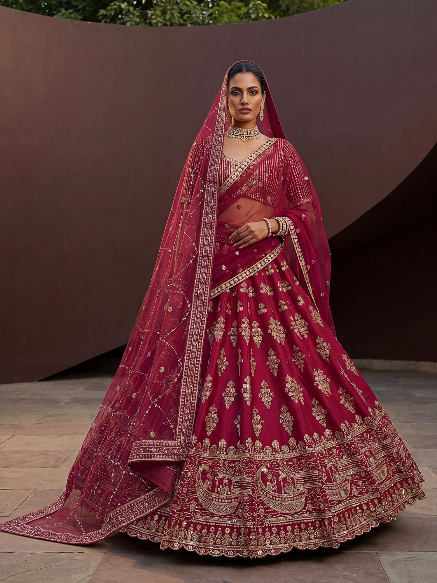 Pink Silk Zardosi Embroidered Bridal Lehenga Choli