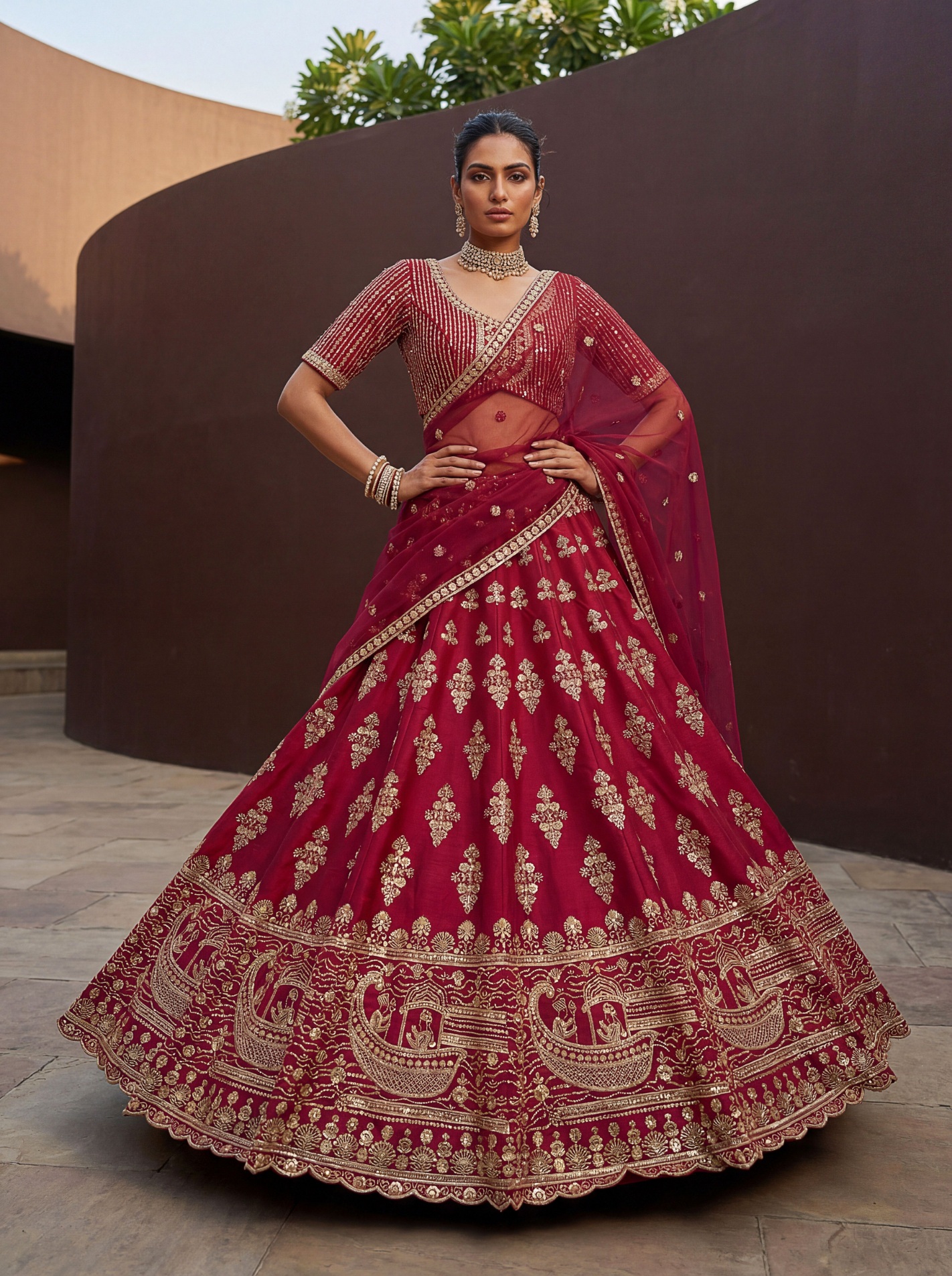 Pink Silk Zardosi Embroidered Bridal Lehenga Choli