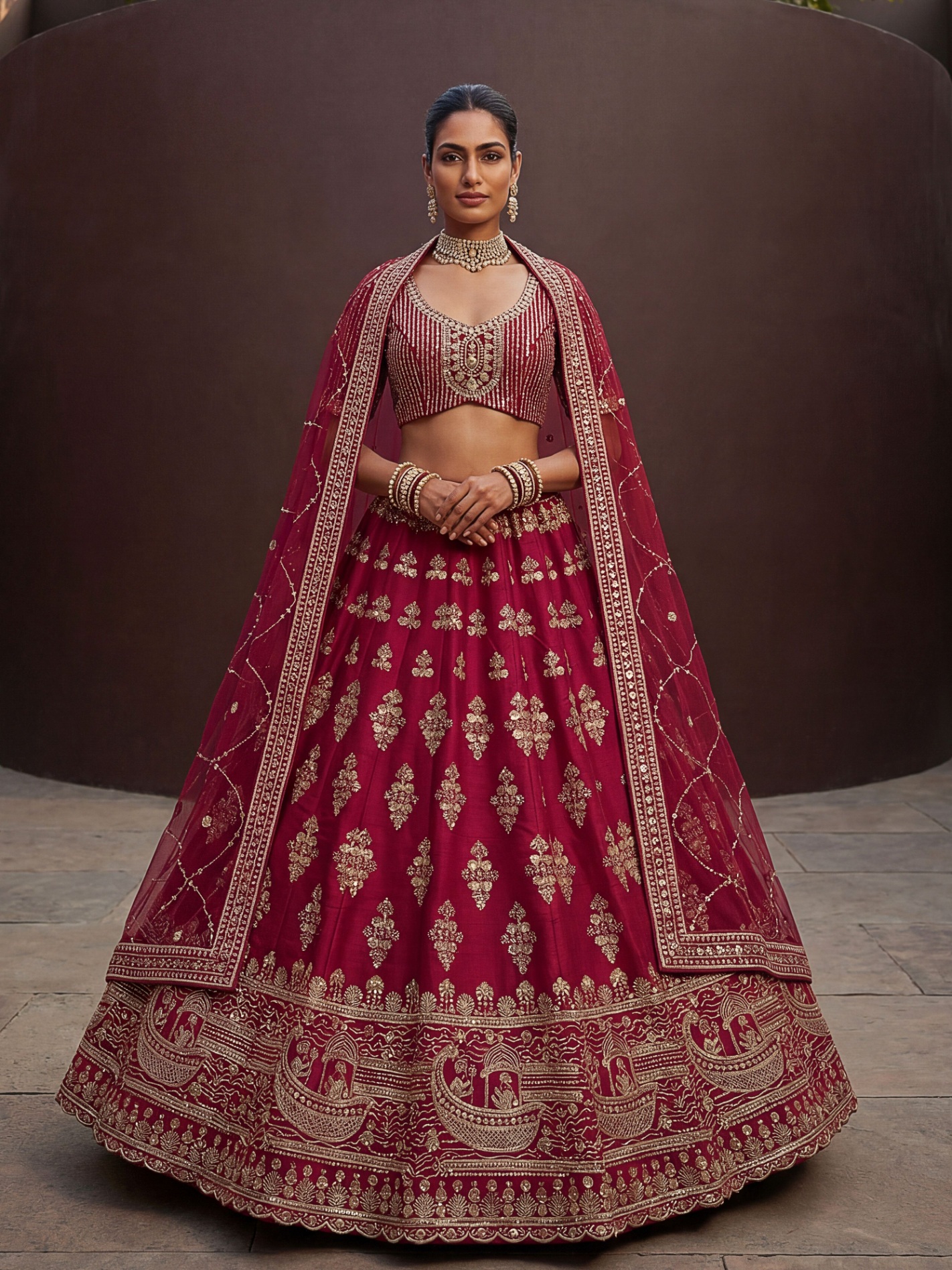 Pink Silk Zardosi Embroidered Bridal Lehenga Choli