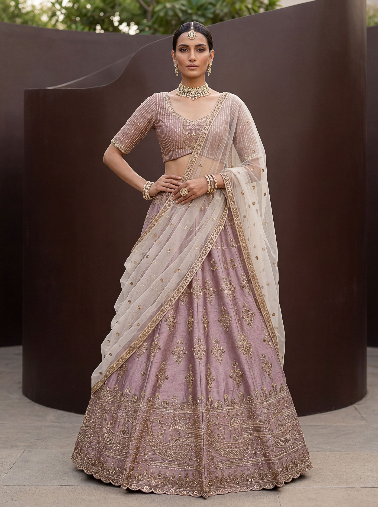 Pink Silk Zardosi Embroidered Festive Lehenga Choli