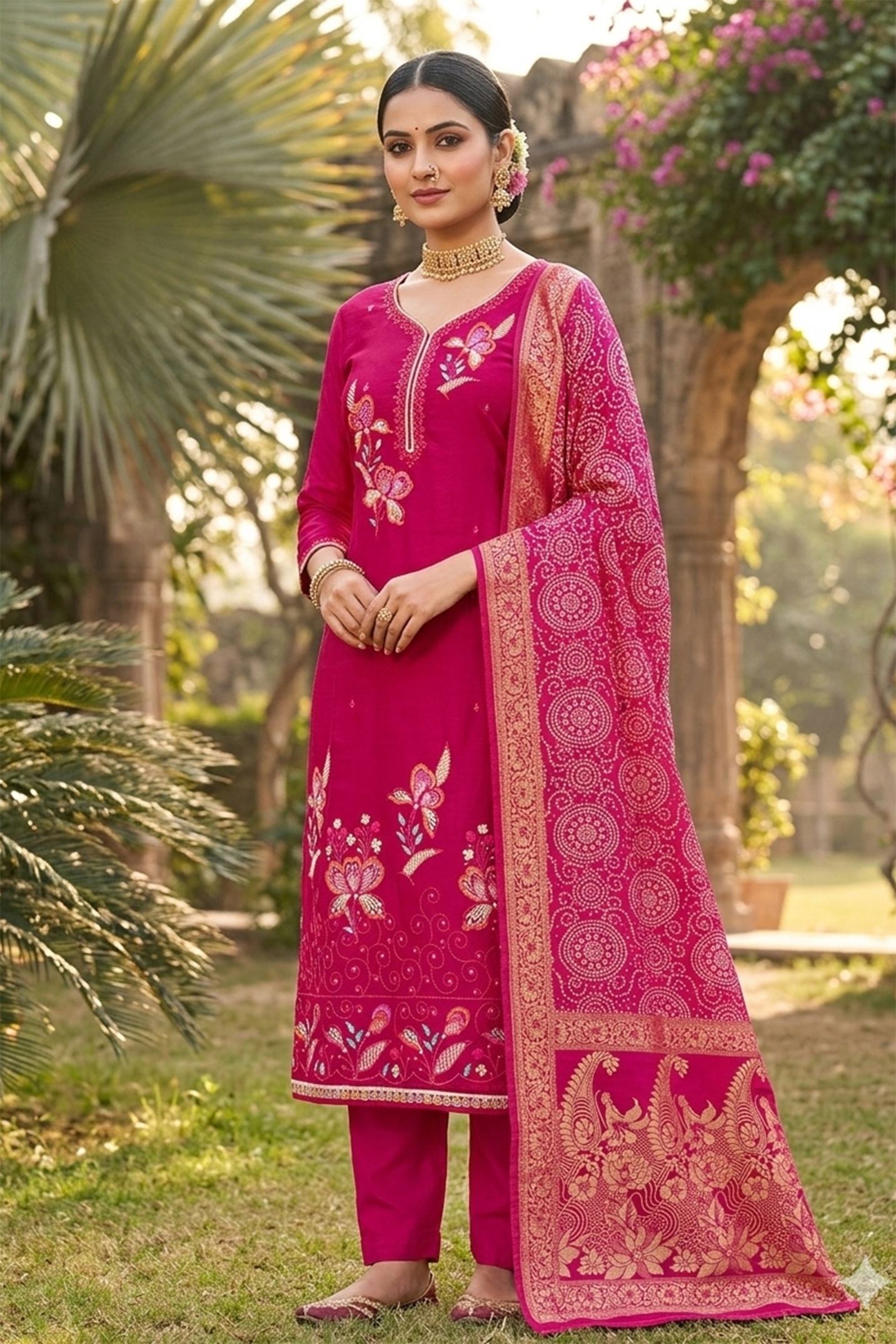 Pink Soft Georgette Floral Printed Salwar Suit