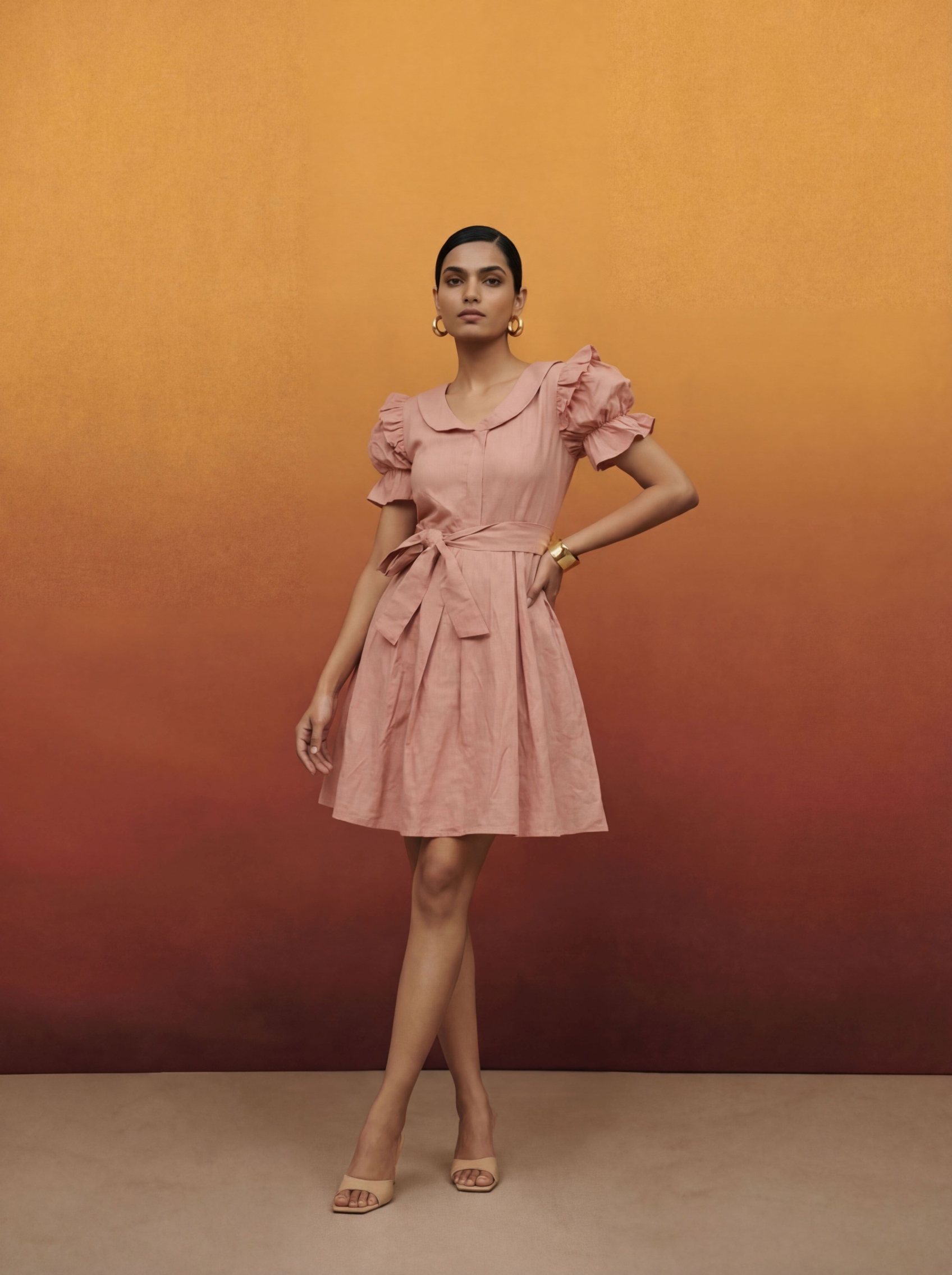 Pink Solid Designer Cotton Western Dress