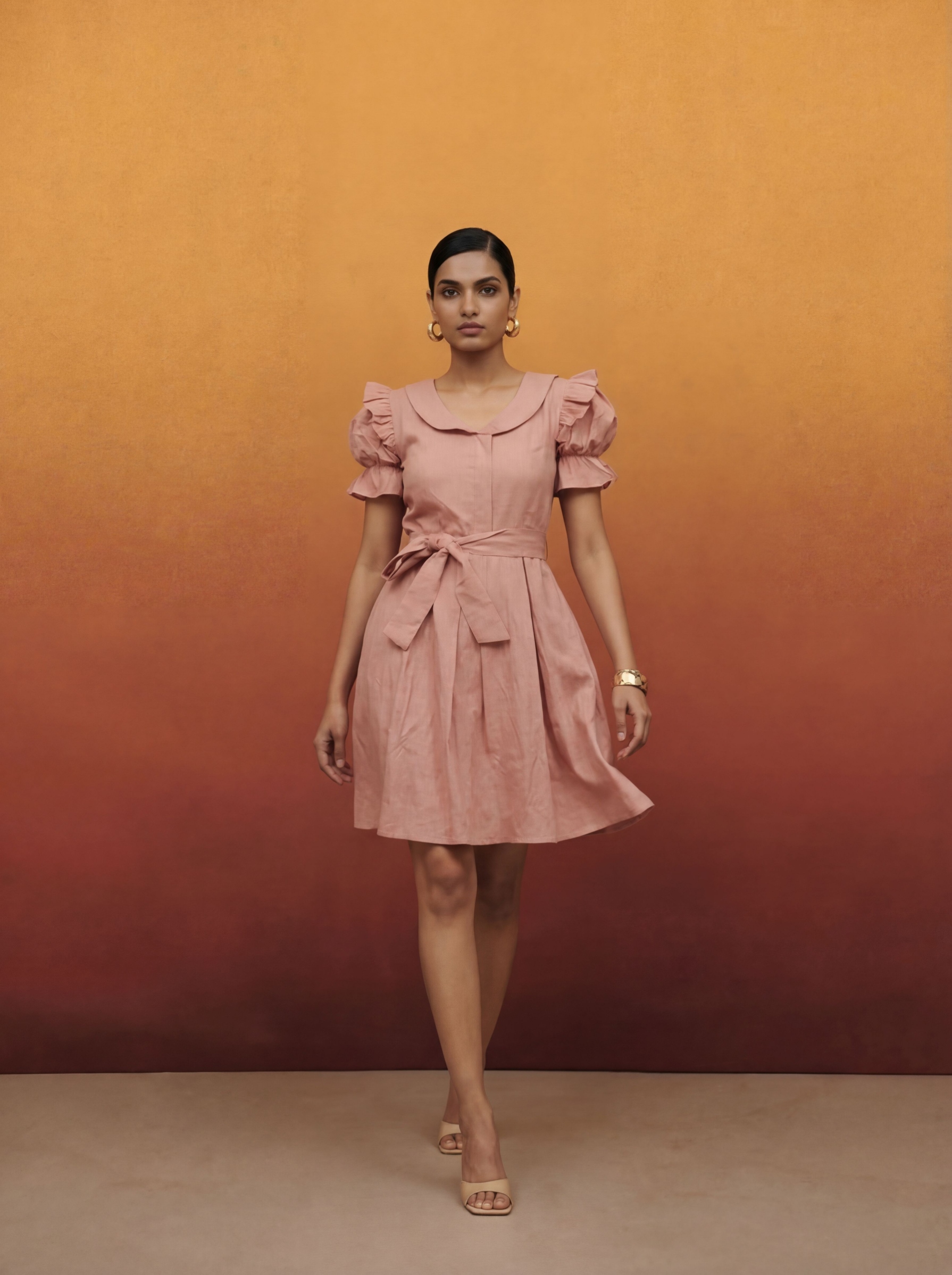 Pink Solid Designer Cotton Western Dress — alternate view